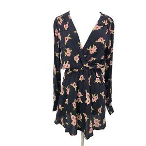 New Flynn Skye Elle Mini Dress Womens XS Night Heavens Black Pink Floral Rayon